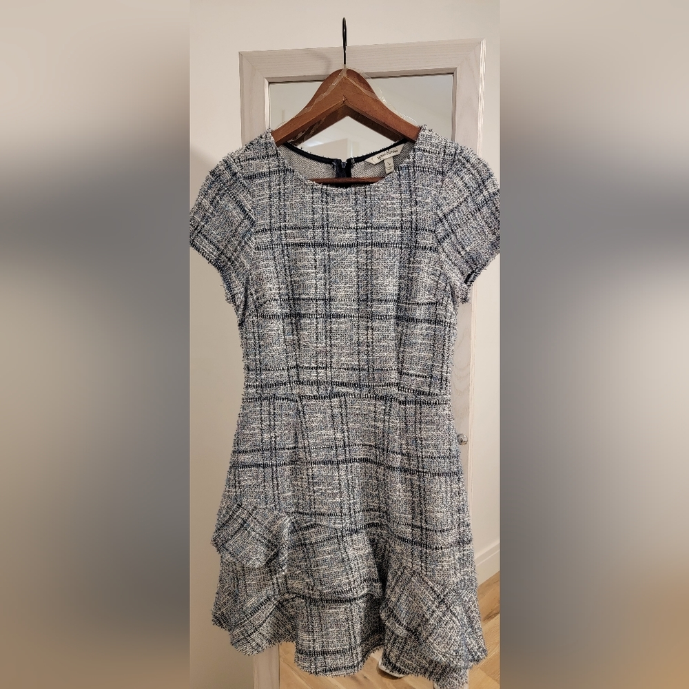 Juniors Ruffled Tweed A-Line Dress / Size S / Color: Blue